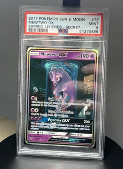 Mewtwo GX Secret Rare 78/73 Pokemon Sun & Moon Shining Legends English PSA 9 - Image 1