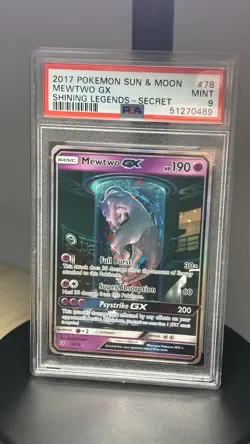 Mewtwo GX Secret Rare 78/73 Pokemon Sun & Moon Shining Legends English PSA 9 - Image 2
