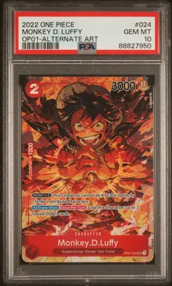 MONKEY D. LUFFY ALTERNATE ART PSA 10 ONE PIECE OP01-ROMANCE DAWN - Image 1