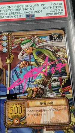 One Piece CCG Japanese Roronoa Zoro WJ10 PSA AUTHENTIC Christopher Sabat AUTO 8 - Image 2
