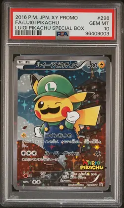 2016 POKEMON JPN XY PROMO #296 FULL ART/LUIGI PIKACHU PSA 10 - Image 1