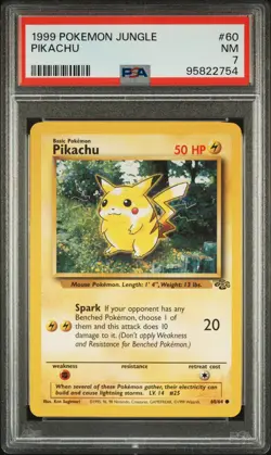 1999 POKEMON JUNGLE #60 PIKACHU RED CHEEK WIZARDS OF THE COAST ORIGINAL - PSA 7 - Image 1