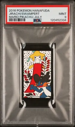 2016 POKEMON HANAFUDA MARIO PIKACHU JULY JIRACHI/SWAMPERT PSA 9 - Image 1