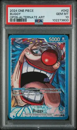 2024 ONE PIECE OP09 BUGGY ALTERNATE ART LEADER #042 PSA 10 - Image 1