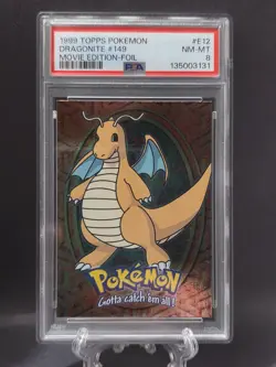 1999 Topps Pokemon Dragonite #149 E12 Movie Edition Foil PSA 8 Blue Logo - Image 1