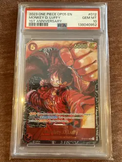 One Piece OP05 Monkey D. Luffy 1st Anniversary ST01-012 PSA 10 Gem English En - Image 1