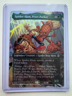 Spider-Ham, Peter Porker (Borderless) #0201 R FOIL Spider-Man Magic MTG ENG - Image 1