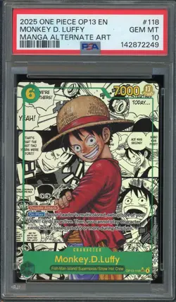2025 ONE PIECE MANGA ALTERNATE ART OP13-118 MONKEY D. LUFFY PSA 10 #118 - Image 1