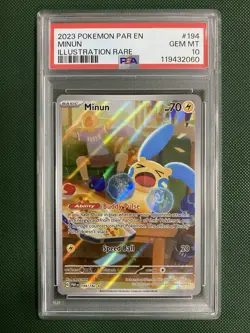 PSA 10 Pokemon TCG Graded Card Minun 194/182 IR Paradox Rift Illustration Rare - Image 1