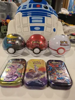 Pokemon TCG Sealed Tin Lot 3 Poke Ball Tins + 3 Mini Tins Espeon Mewtwo Lucario - Image 1