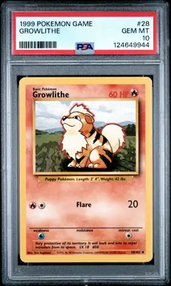 PSA 10 GEM MINT Pokemon TCG Growlithe 028/102 Base Set Regular - Image 1