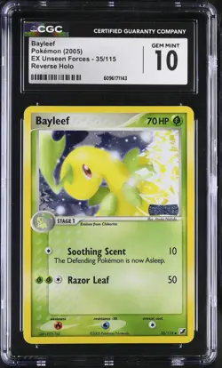 CGC 10 GEM MINT Bayleef EX Unseen Forces 35/115 Reverse Holo STAMPED Pokemon - Image 1