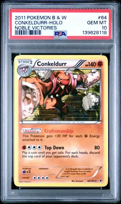 2011 POKEMON B&W NOBLE VICTORIES #64 CONKELDURR-HOLO PSA 10 - Image 1
