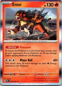 Entei 030/197 Holo Rare Obsidian Flames OBF NM Pokemon TCG Card - Image 1