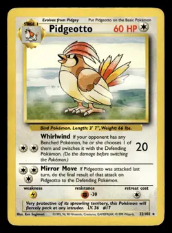 Pidgeotto 22/102 Rare Base Set Pokemon Card - Image 1