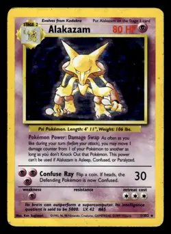 Alakazam 1/102 Holo Rare Base Set Pokemon Card - Image 1