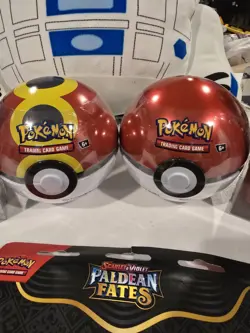 Pokemon TCG Sealed Lot Mystery Power Box Poke Ball Tins Paldean Fates - Image 4