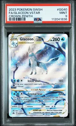 POKEMON SWORD AND SHIELD CROWN ZENITH #GG40 FA/GLACEON VSTAR #112041836 PSA9 - Image 1