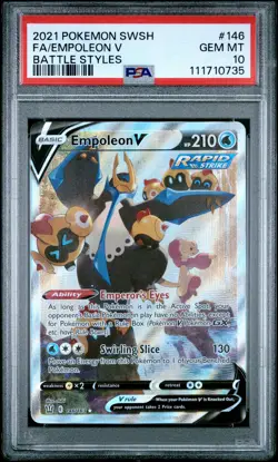 2021 POKEMON SWORD & SHIELD BATTLE STYLES #146 FULL ART/EMPOLEON V PSA 10 - Image 1