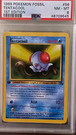 1999 Pokemon Fossil 1st Edition #56 TENTACOOL Graded PSA 8 NM-MT - Image 1