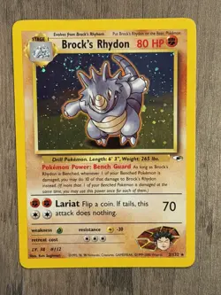 Pokemon TCG Brock's Rhydon 002/132 Gym Heroes Holo With Swirl - Image 1