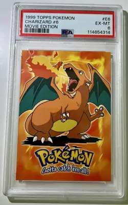 1999 TOPPS Pokemon Charizard #6 Movie Edition Graded Ex-Mt PSA 6 Very Rare - Image 1