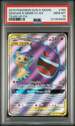 PSA 10 GENGAR & MIMIKYU GX 2019 POKEMON SUN & MOON TEAM UP #164 FULL ART - Image 1