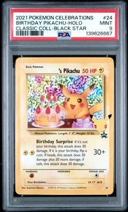 Birthday Pikachu Holo 24 Celebrations Classic Collection Pokemon PSA 9 *667 - Image 1