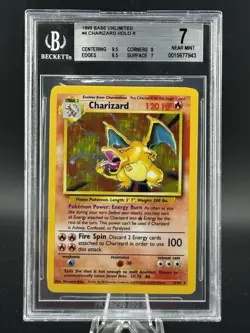Beckett 7 Charizard 1999 Base Set Holo Pokemon Card 4/102 - Image 1