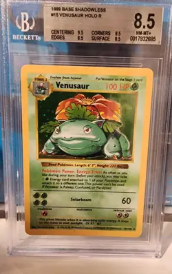 BGS 8.5 Shadowless Venusaur 1999 Base Set 15/102 Holo Pokemon Card WOTC PSA BGS - Image 1
