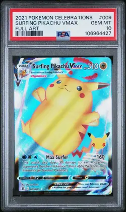 PSA 10 Surfing Pikachu VMAX 009/025 Celebrations Full Art Pokemon Card - Image 1