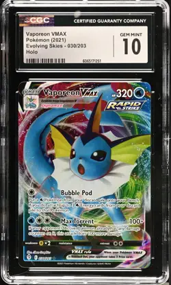 CGC 10 GEM MINT Vaporeon Vmax 030/203 Evolving Skies Ultra Rare Full Art Pokemon - Image 1