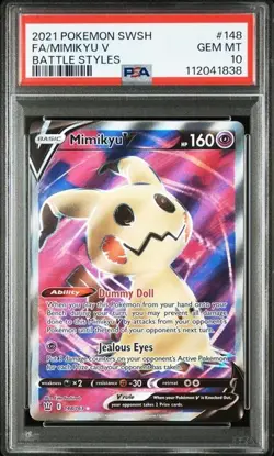 2021 POKEMON SWORD & SHIELD BATTLE STYLES #148 FA/MIMIKYU V #112041838 PSA10 - Image 1