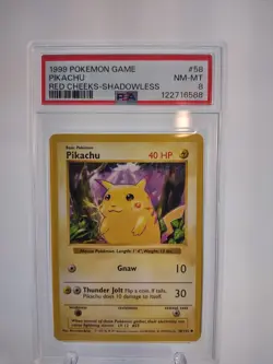 1999 Pokemon Base Set Pikachu Red Cheeks SHADOWLESS PSA 8 Fresh Grade #58 - Image 1