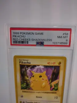 1999 Pokemon Base Set Pikachu Red Cheeks SHADOWLESS PSA 8 Fresh Grade #58 - Image 2