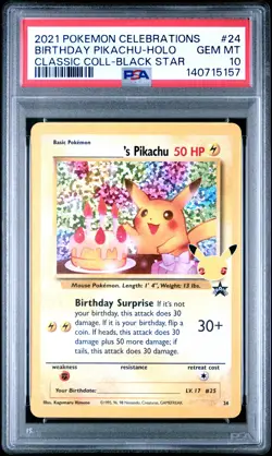 2021 POKEMON CELEBRATIONS CLASSIC COLL #24 BIRTHDAY PIKACHU-HOLO PSA 10 - Image 1