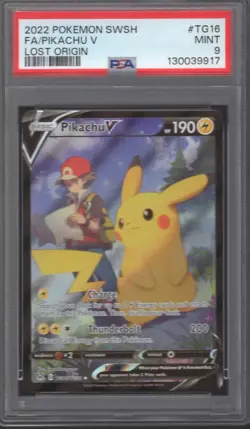 PIKACHU V PSA 9 TG16/TG30 POKEMON LOST ORIGIN SWSH FULL ART HOLO RARE CARD - Image 1