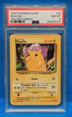 1999 POKEMON GAME # 58 PIKACHU PSA 8 NM-MT # 104489737 - YELLOW CHEEKS - Image 1