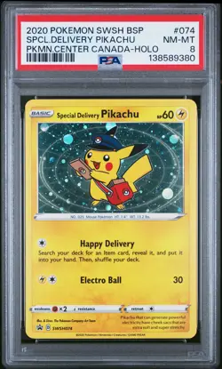 2020 POKEMON SWSH BLACK STAR PROMO #074 SPECIAL DELIVERY PIKACHU-HOLO PSA 8 - Image 1
