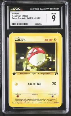 CGC 9 MINT Voltorb 2000 Team Rocket 1st Edition 69/82 Pokemon Card - Image 1