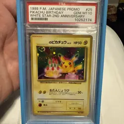 1998 Japanese Birthday Pikachu #25 Holo Pokemon 2nd Anniversary Promo With Swirl - Image 1