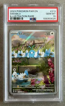 PSA 10 GEM MINT Pokemon Swablu 213 Paradox Rift 2023 IR Full Art Rare New LowPop - Image 1