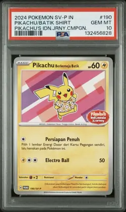 2024 Pokemon SV-P in Pikachu Batik Shirt Pikachu’s IDN JRNY CMPGN PSA 10 - Image 1