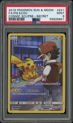2019 POKEMON SUN & MOON COSMIC ECLIPSE SECRET #241 FULL ART/PIKACHU PSA 9 - MINT - Image 1