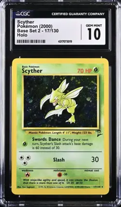 CGC 10 - Pokemon Base Set 2 - Scyther - Holo 17/130 - Image 3