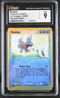 CGC 9 MINT Mudkip 2003 EX Dragon 65/97 Reverse Holo Pokemon Card - Image 1
