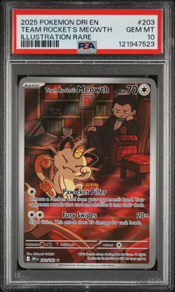 2025 POKEMON DRI EN-DESTINED RIVALS #203 TEAM ROCKET'S MEOWTH PSA 10 - Image 1