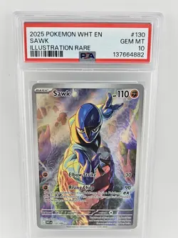 Pokemon Sawk #130 PSA 10 WHT EN-White Flare Illustration Rare - Image 1