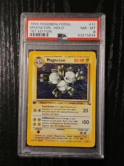 1999 Pokemon Fossil Magneton 1st Edition Holo Rare PSA 8 #11 NM-MT - Image 1