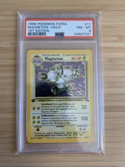 Pokemon Magneton 1st Edition Fossil 11/62 Holo PSA 8 (54667531) - Image 1